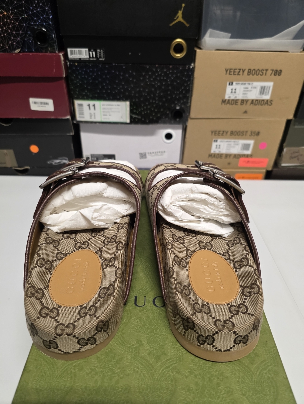 Gucci GG Size 44 (11) Beige/Brown Canvas and Leather Double Buckle Slide Sandals - Picture 4 of 11